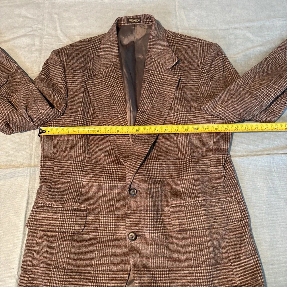 Robert Stock Mens Glen Plaid Tweed Blazer  Wool Sportcoat, Beige Jacket